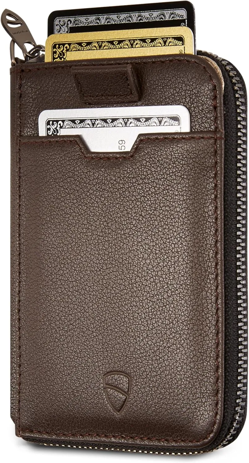 Vaultskin NOTTING HILL Minimalist Leather Zipper Wallet for Women and Men: Slim Multi Cardholder with RFID Blocking and Keychain Ring