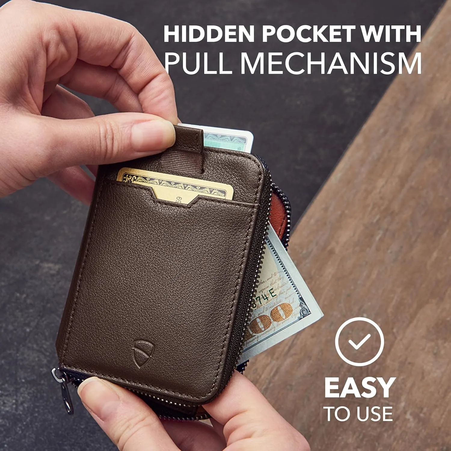 Vaultskin NOTTING HILL Minimalist Leather Zipper Wallet for Women and Men: Slim Multi Cardholder with RFID Blocking and Keychain Ring