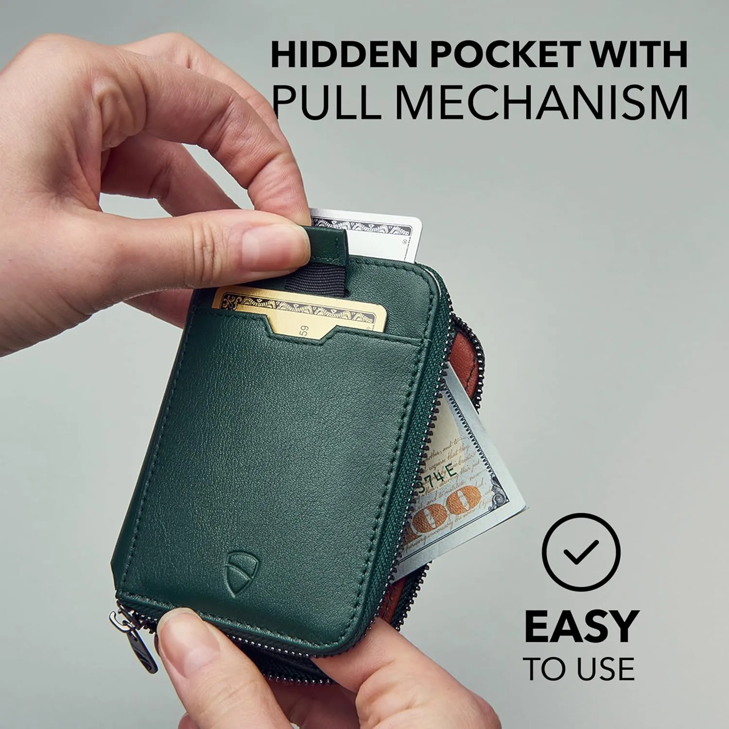 Vaultskin NOTTING HILL Minimalist Leather Zipper Wallet for Women and Men: Slim Multi Cardholder with RFID Blocking and Keychain Ring
