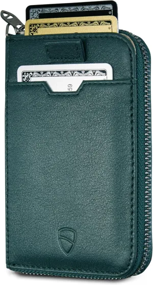 Vaultskin NOTTING HILL Minimalist Leather Zipper Wallet for Women and Men: Slim Multi Cardholder with RFID Blocking and Keychain Ring