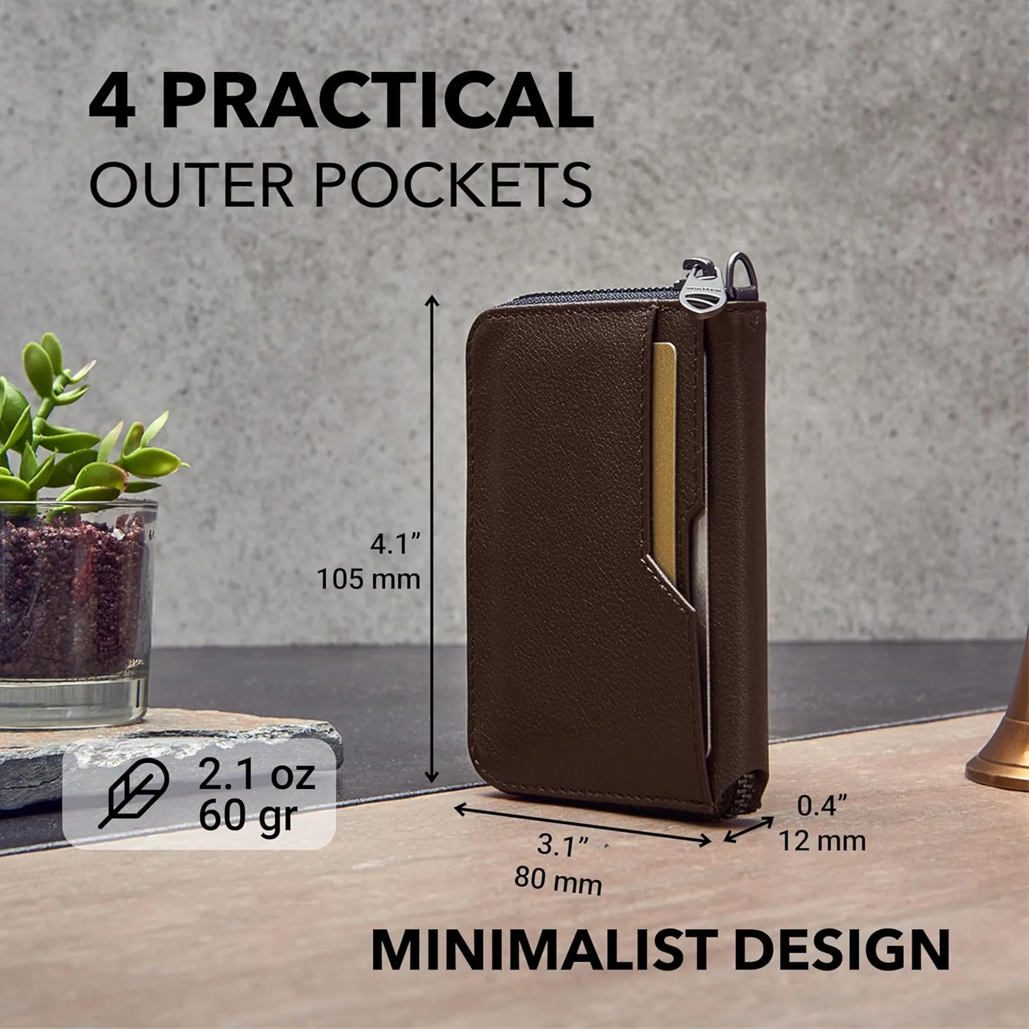 Vaultskin NOTTING HILL Minimalist Leather Zipper Wallet for Women and Men: Slim Multi Cardholder with RFID Blocking and Keychain Ring