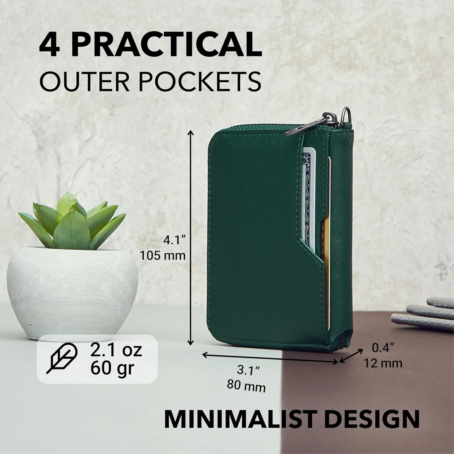 Vaultskin NOTTING HILL Minimalist Leather Zipper Wallet for Women and Men: Slim Multi Cardholder with RFID Blocking and Keychain Ring