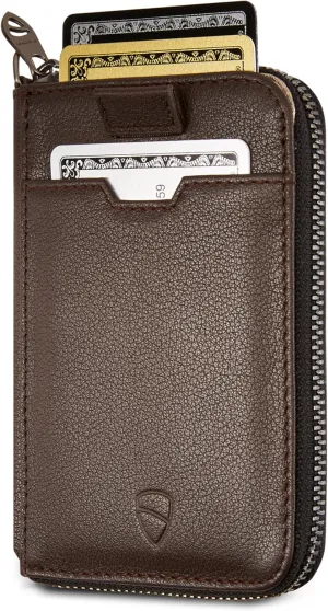 Vaultskin NOTTING HILL Minimalist Leather Zipper Wallet for Women and Men: Slim Multi Cardholder with RFID Blocking and Keychain Ring