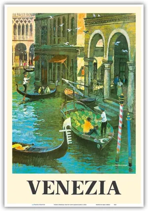 Venice (Venezia) Italy - Venetian Canals - Vintage Travel Poster by Louis Macouillard c.1950s - Master Art Print (Unframed) 13in x 19in