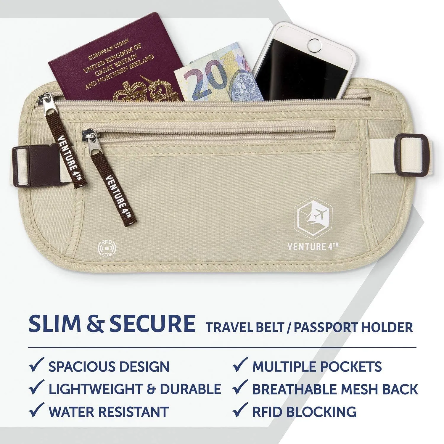 Venture 4th Undercover Money Belts For Travel (Beige)