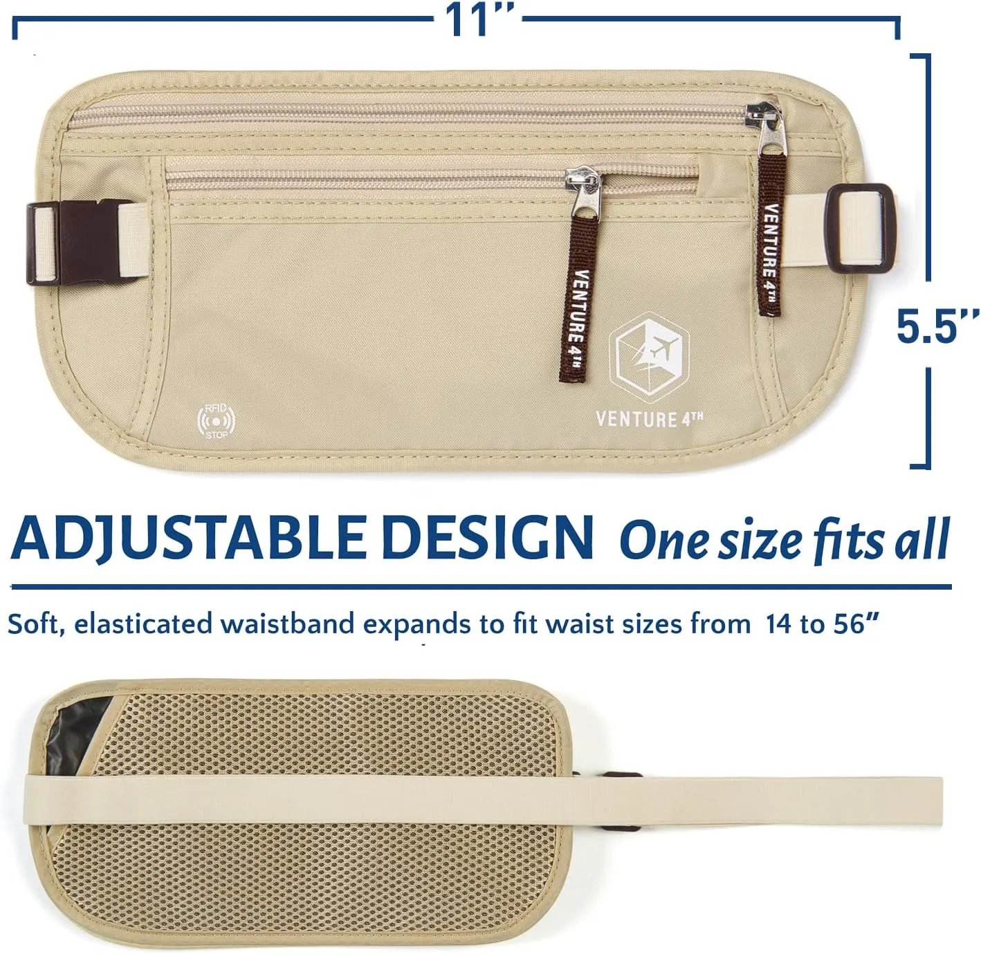 Venture 4th Undercover Money Belts For Travel (Beige)