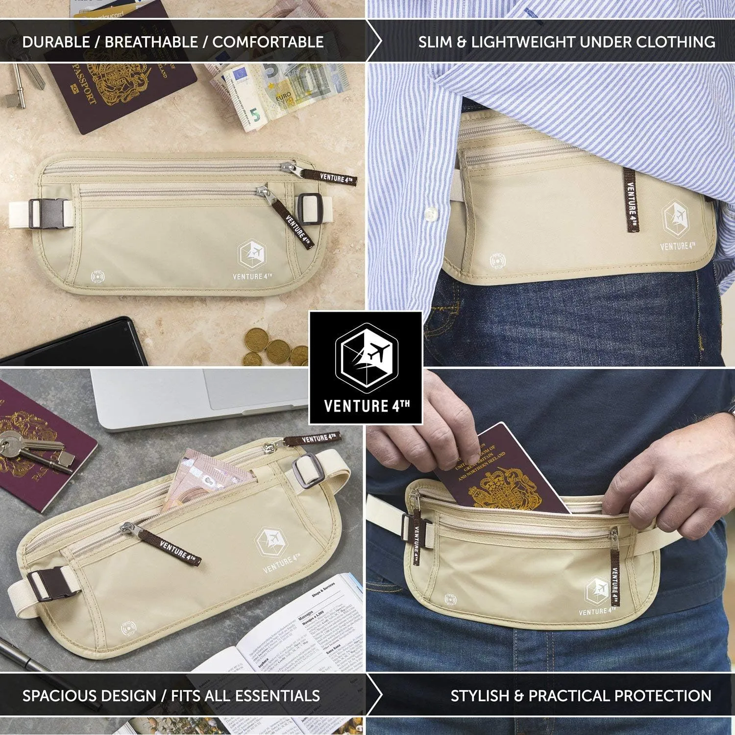 Venture 4th Undercover Money Belts For Travel (Beige)