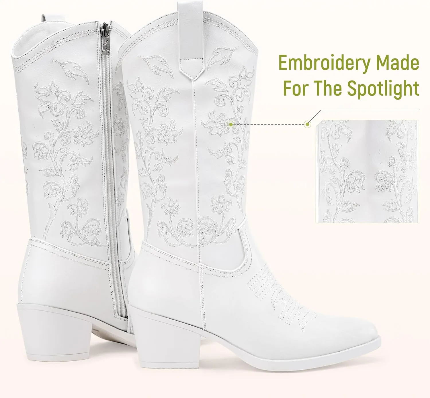 Vepose Women's 9803 Embroided Cowboy Boots,Western Pull on Point Toe Mid-Calf Cowgirl Boots with Inside Zipper