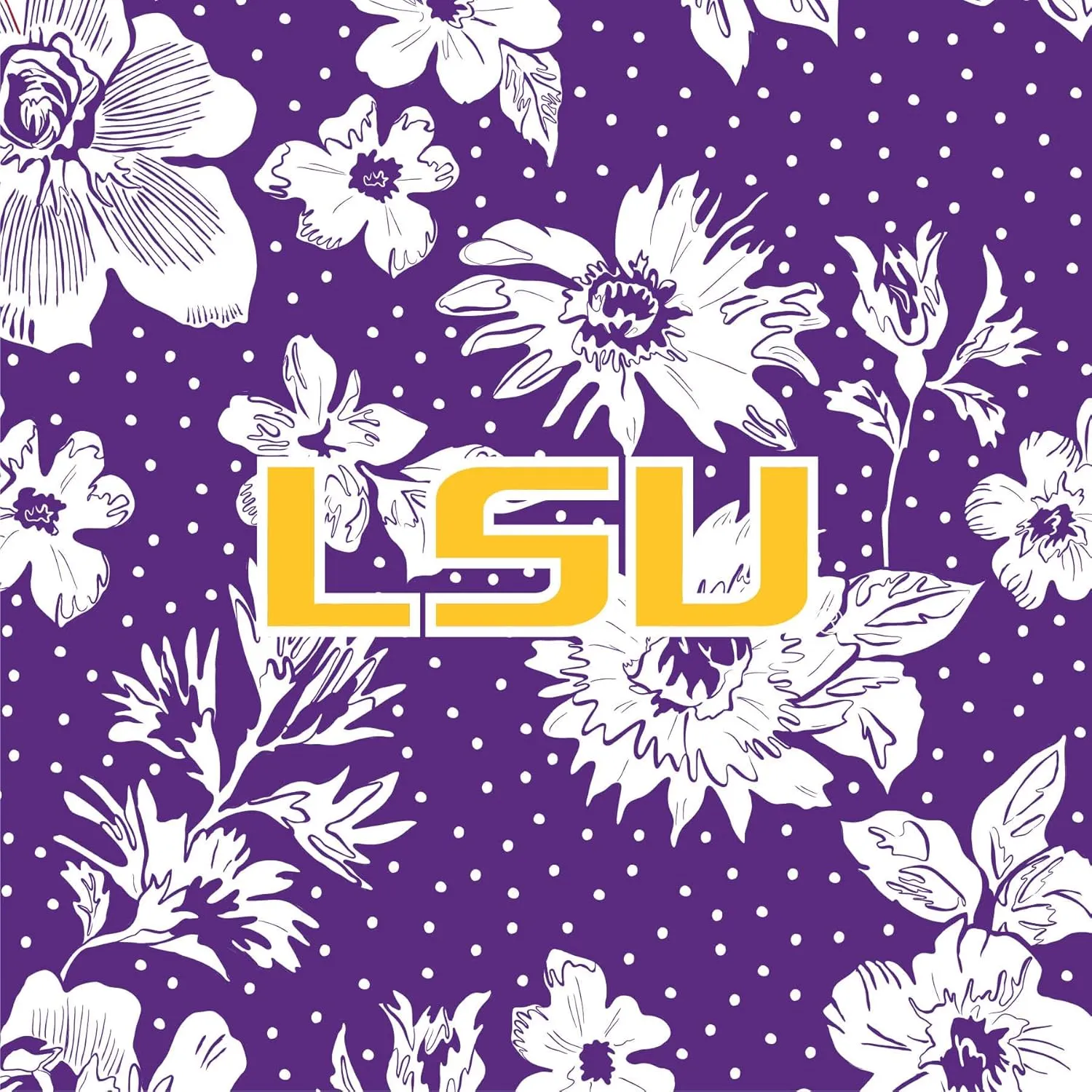 Vera Bradley Women's Cotton Collegiate Zip ID Case and Lanyard Combo (Multiple Teams Available), Purple/White Rain Garden With Louisiana State University - Recycled Cotton, One Size