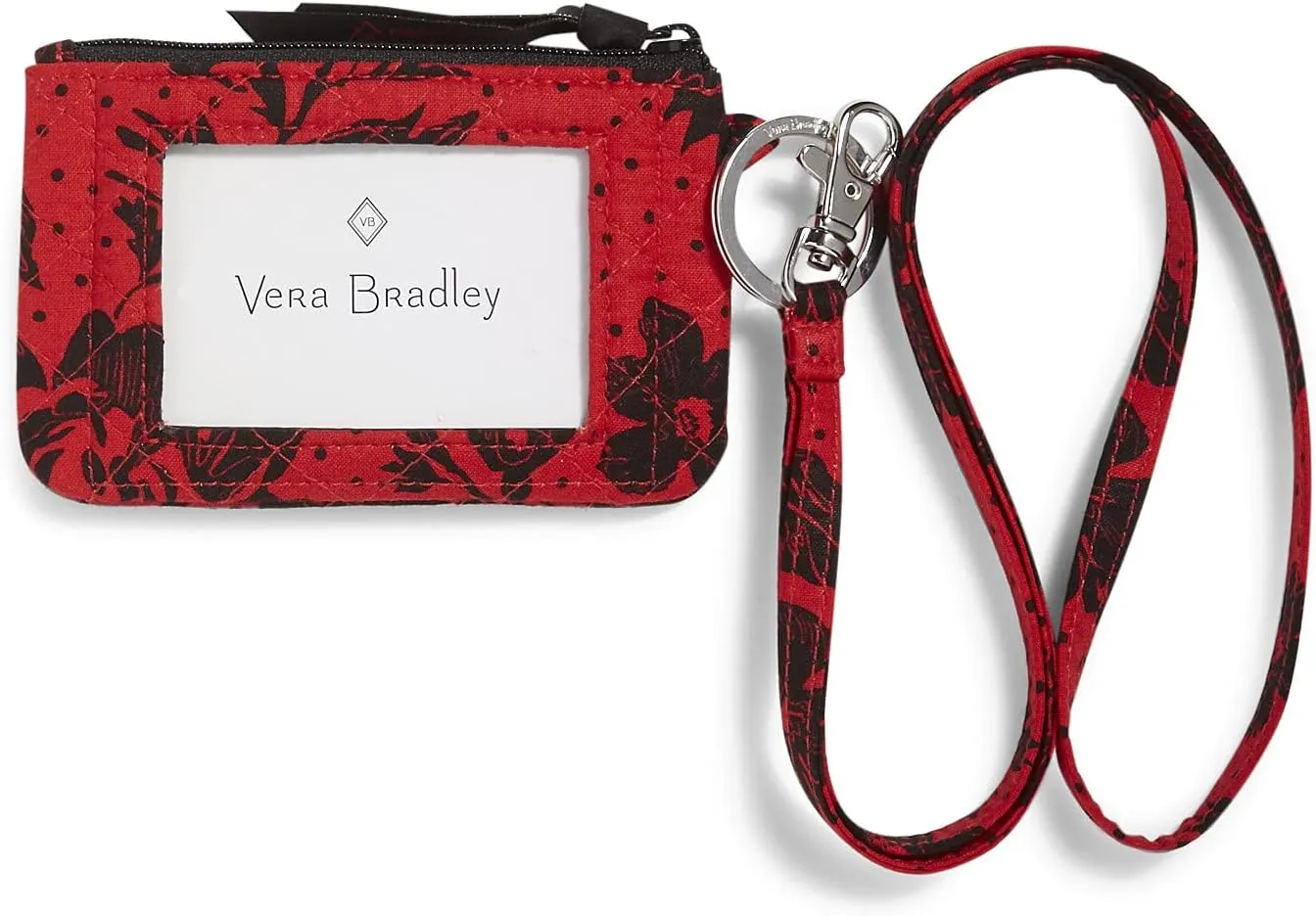Vera Bradley Women's Cotton Collegiate Zip ID Case and Lanyard Combo (Multiple Teams Available), University of Georgia Red/Black Rain Garden - Recycled Cotton, One Size