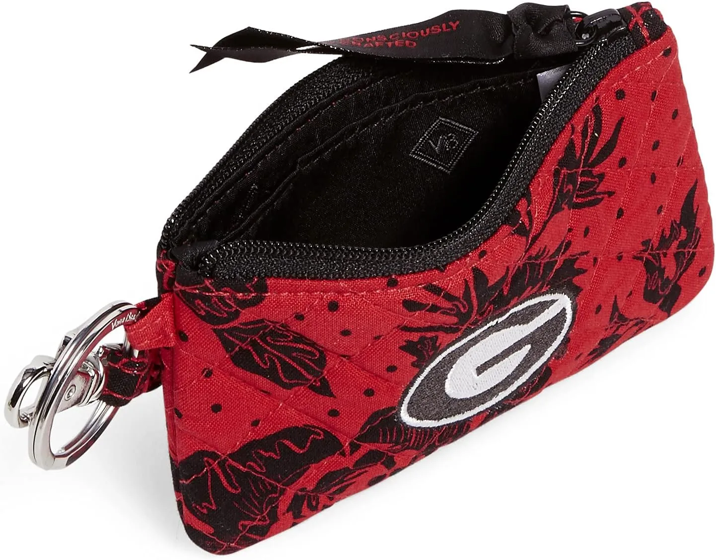 Vera Bradley Women's Cotton Collegiate Zip ID Case and Lanyard Combo (Multiple Teams Available), University of Georgia Red/Black Rain Garden - Recycled Cotton, One Size