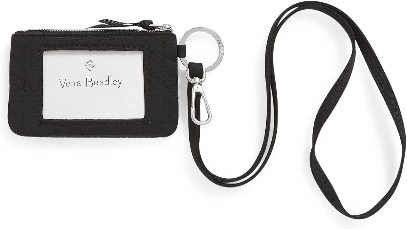 Vera Bradley Women's Performance Twill Zip ID Case and Lanyard Combo, Classic Black, One Size