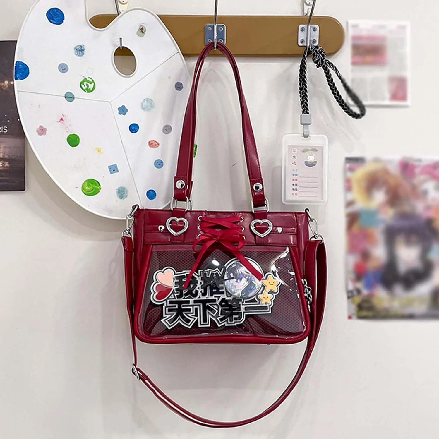 Versatile Large Capacity Women's Shoulder Bag Anime Silk Ribbon Pin Display Bag