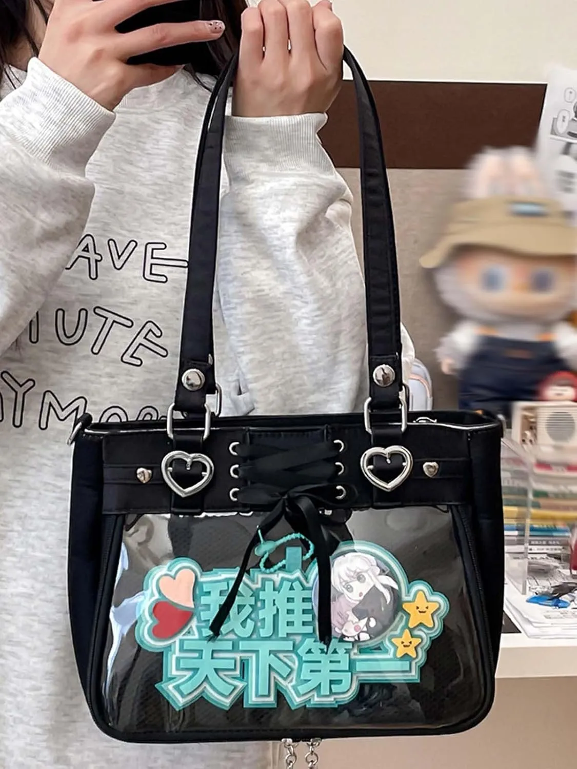 Versatile Large Capacity Women's Shoulder Bag Anime Silk Ribbon Pin Display Bag