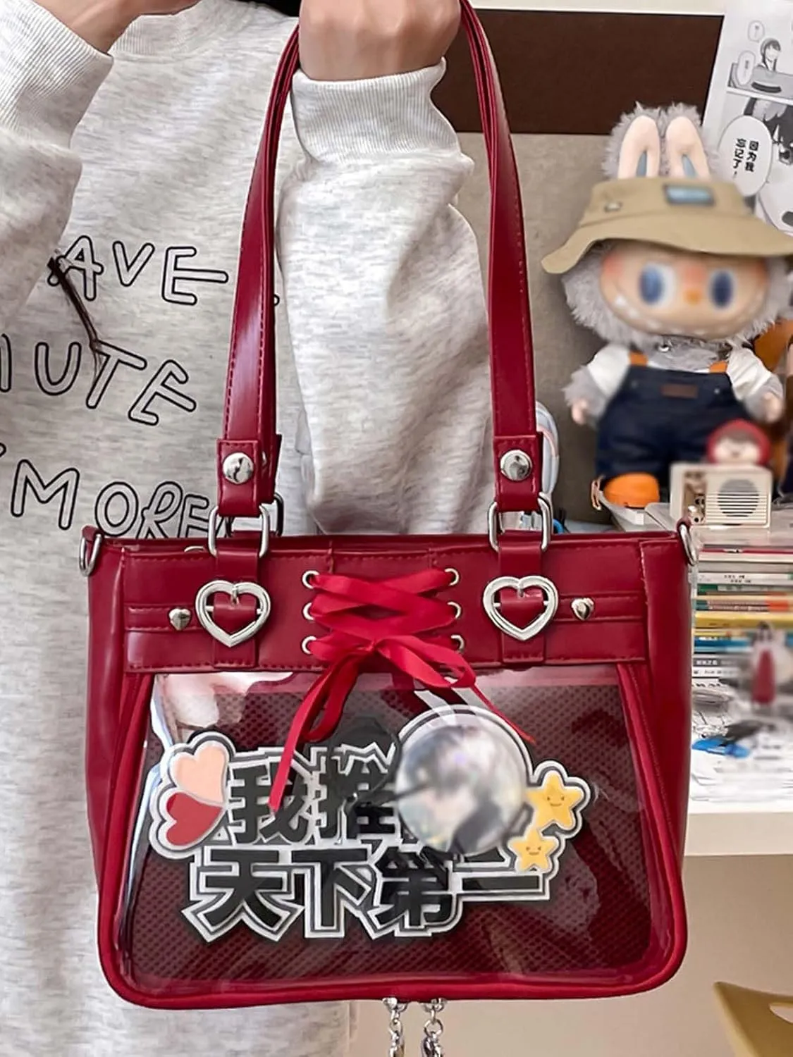 Versatile Large Capacity Women's Shoulder Bag Anime Silk Ribbon Pin Display Bag
