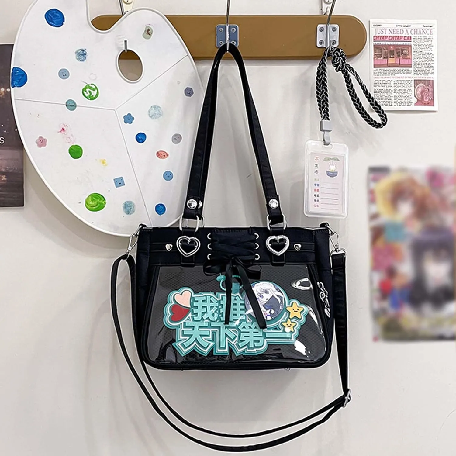 Versatile Large Capacity Women's Shoulder Bag Anime Silk Ribbon Pin Display Bag