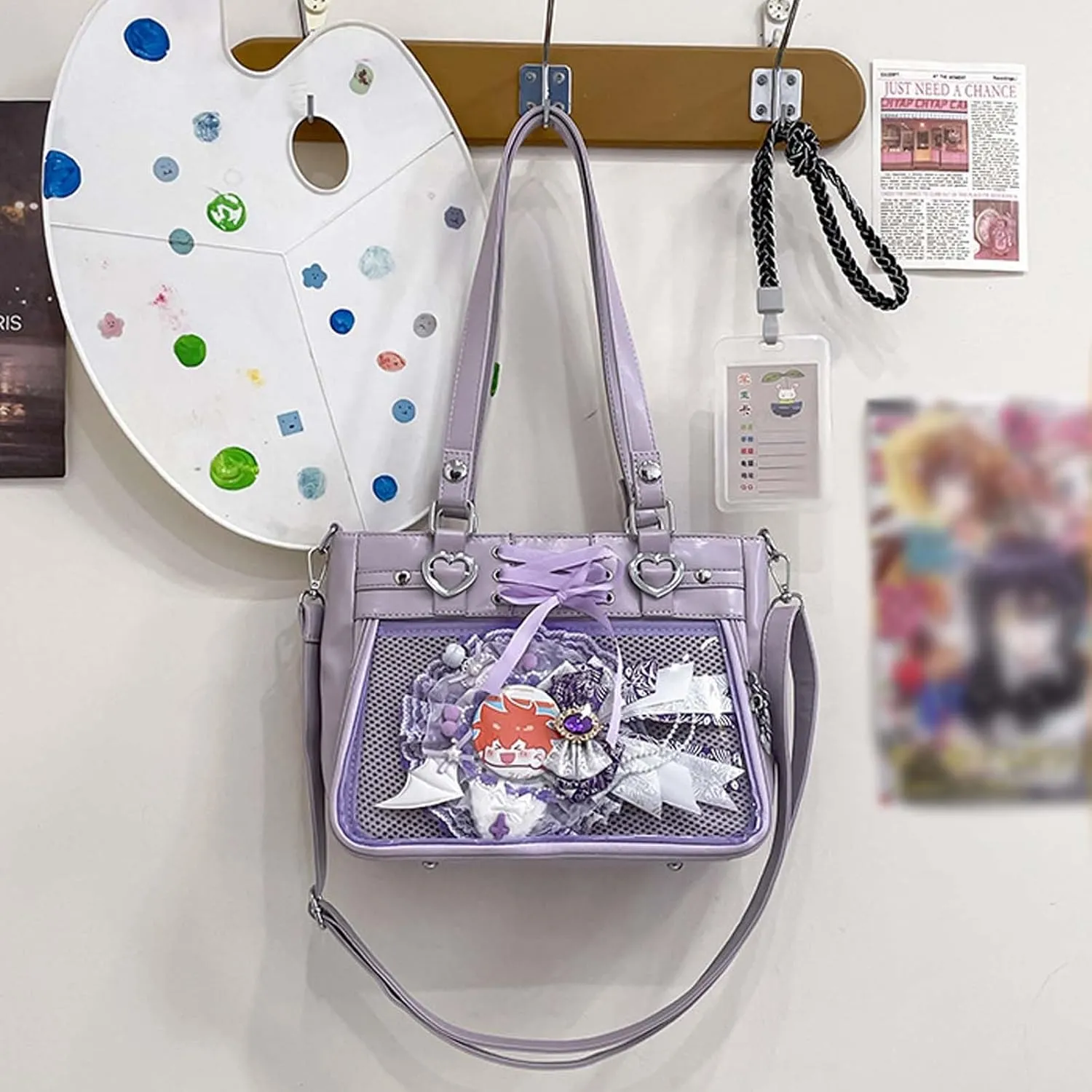 Versatile Large Capacity Women's Shoulder Bag Anime Silk Ribbon Pin Display Bag