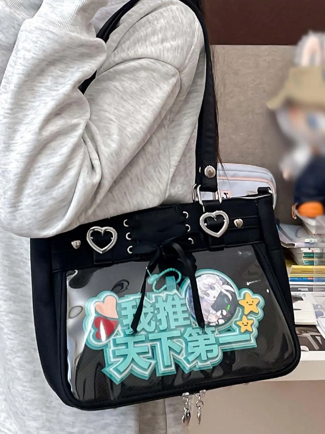 Versatile Large Capacity Women's Shoulder Bag Anime Silk Ribbon Pin Display Bag