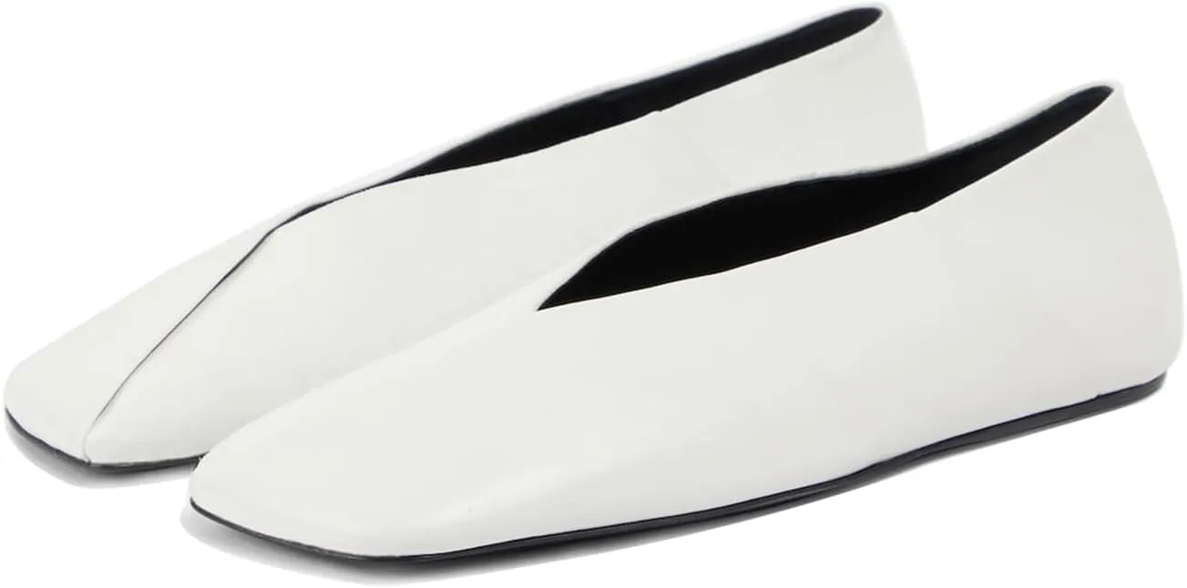 Vertundy Leather Ballet Flats for Women Square Toe Slip On Loafer Shoes Comfortable Dress Work Ballerina Flats for Casual Two-Tone