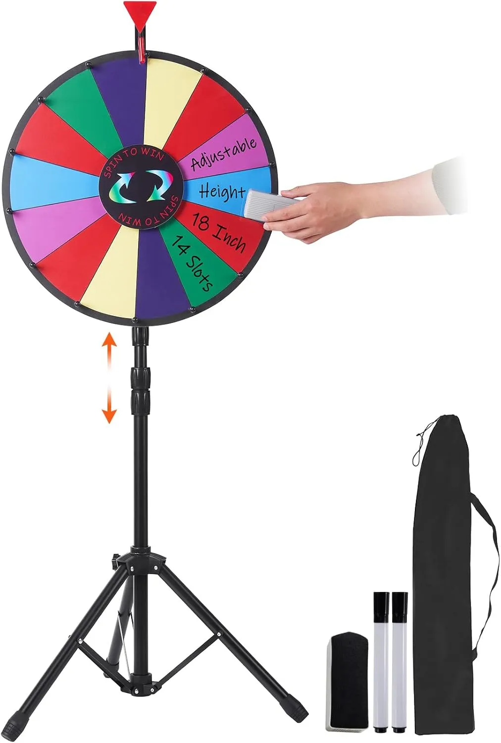 VEVOR 18 inch Spinning Prize Wheel, 14 Slots Spinning Wheel with Height Adjustable Stand, Roulette Wheel with a Dry Erase, and a Storage Bag, Win Fortune Spin Games in Party Pub Trade Show Carnival