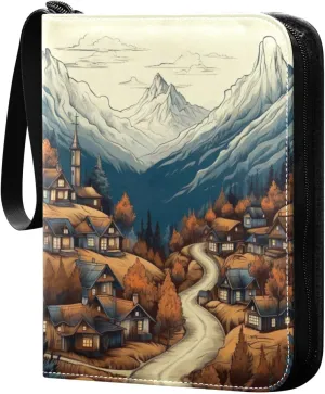 Village Painting Card Binder with 50 Removable Page Sleeves PU Leather Collectible Trading Card Albums Book with Zipper for Games Card,Baseball Cards