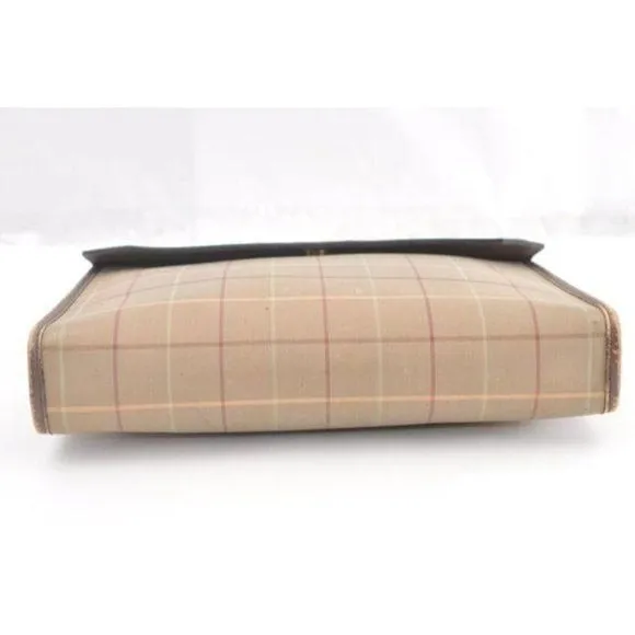 vintage, Burberry's, high end bohemian, greenish-khaki, red, and cream plaid/brown leather, XL clutch