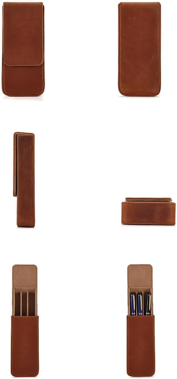 Vintage Leather Pencil Case Pull Push Fountain Pen Case Fountain Pen Holder Travel Pen Organizers for Student Women Men, Blue, 7.5x16.5x3.50cm, As Pictures Shown