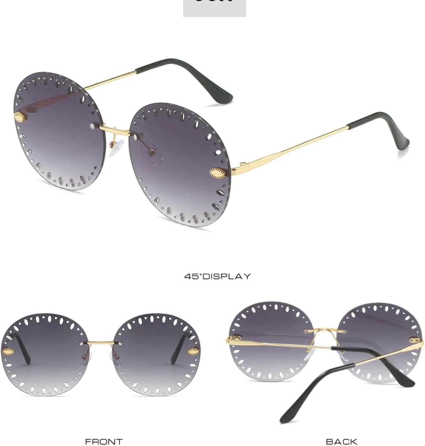 Vintage Rimless Sunglasses Women Men Fashion Hollowed Round Eyeglasses Female Outdoor Travel Shades Eyewear Uv400
