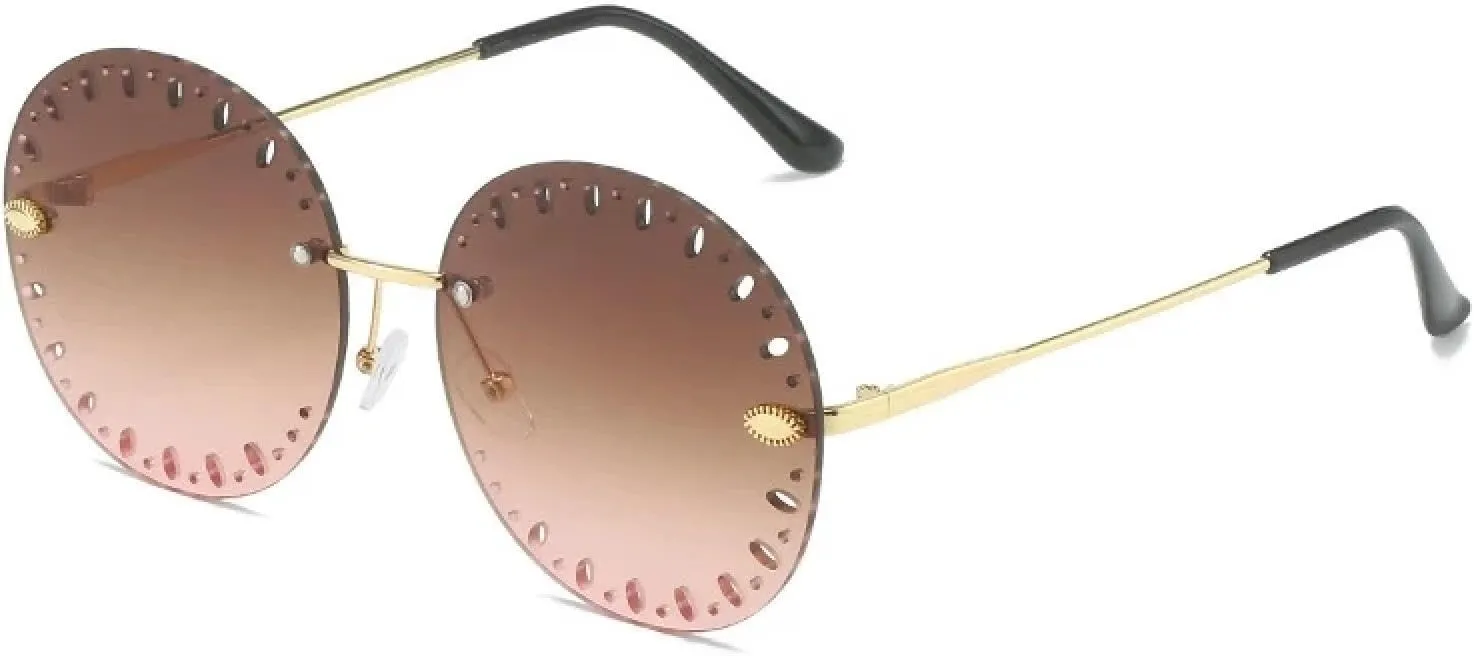 Vintage Rimless Sunglasses Women Men Fashion Hollowed Round Eyeglasses Female Outdoor Travel Shades Eyewear Uv400