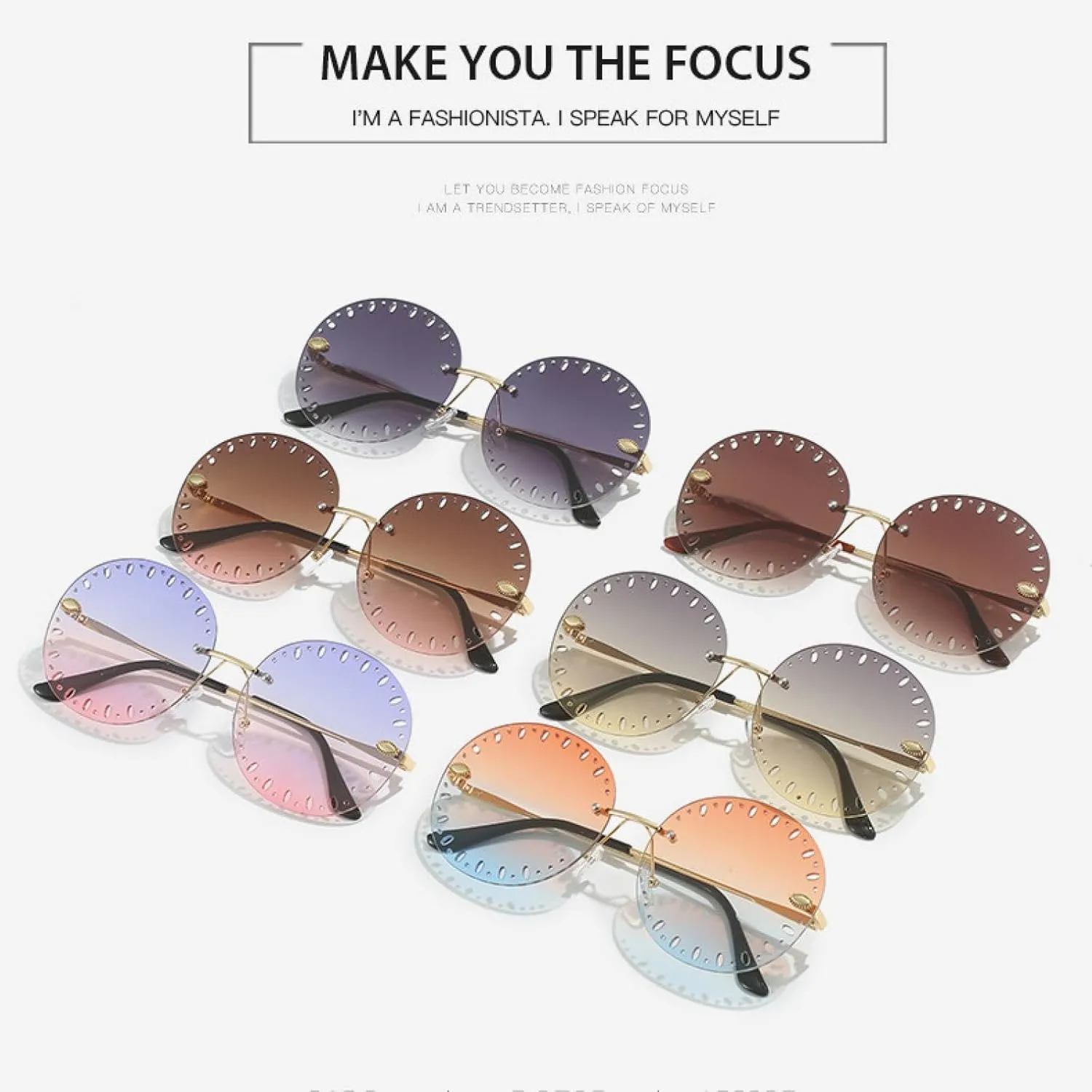 Vintage Rimless Sunglasses Women Men Fashion Hollowed Round Eyeglasses Female Outdoor Travel Shades Eyewear Uv400