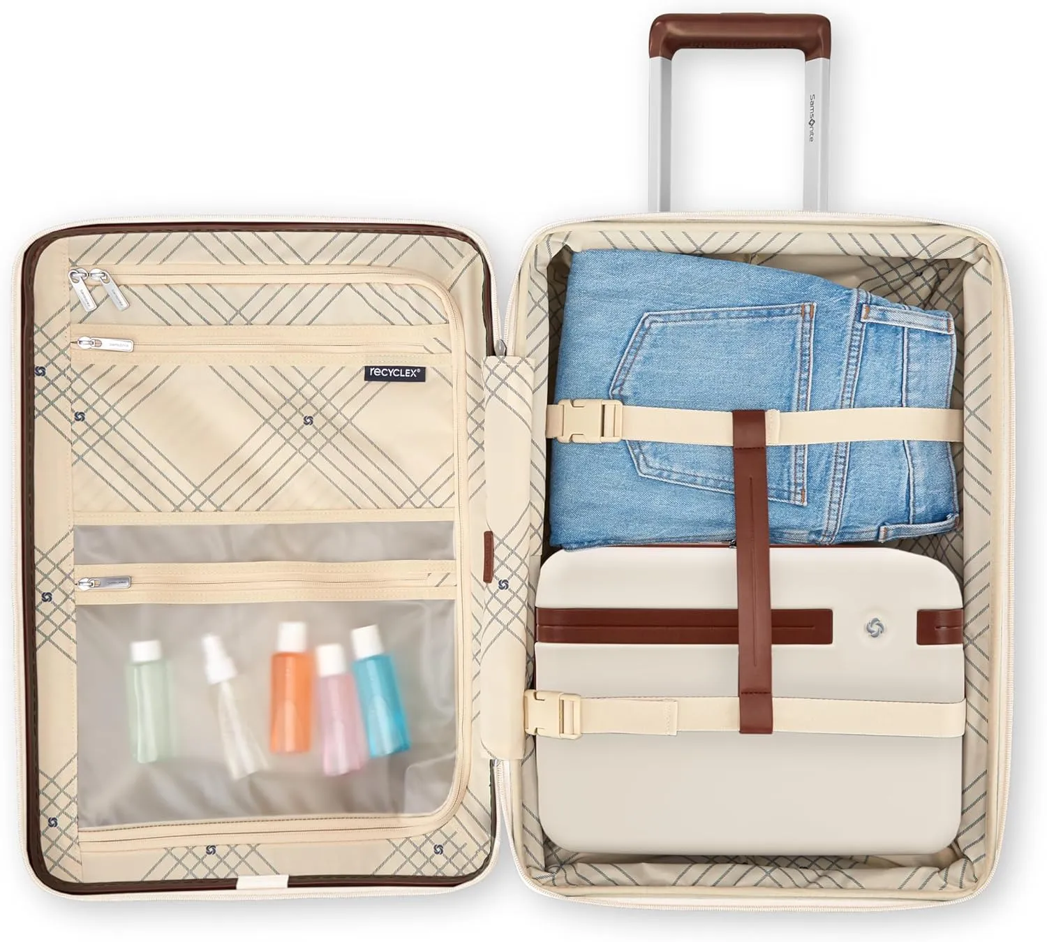 Virtuosa Hardside 21 Inch Carry On Luggage - Airline Approved with 360° Spinner Wheels, RightHeight™ Adjustable Handle - Zippered WetPak™ - TSA Lock - Expandable Light Polycarbonate Shell - Off White