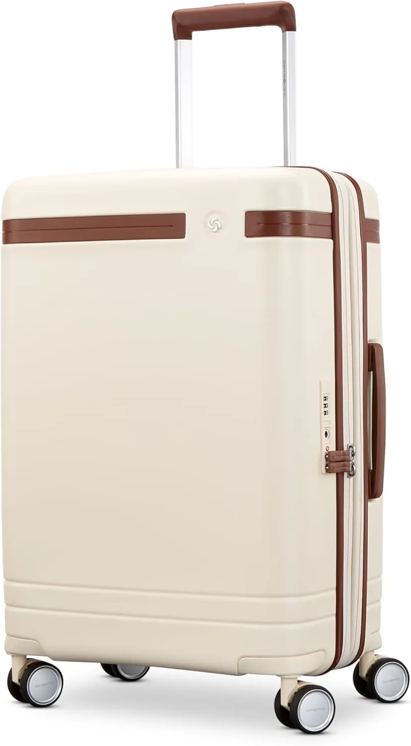 Virtuosa Hardside 21 Inch Carry On Luggage - Airline Approved with 360° Spinner Wheels, RightHeight™ Adjustable Handle - Zippered WetPak™ - TSA Lock - Expandable Light Polycarbonate Shell - Off White