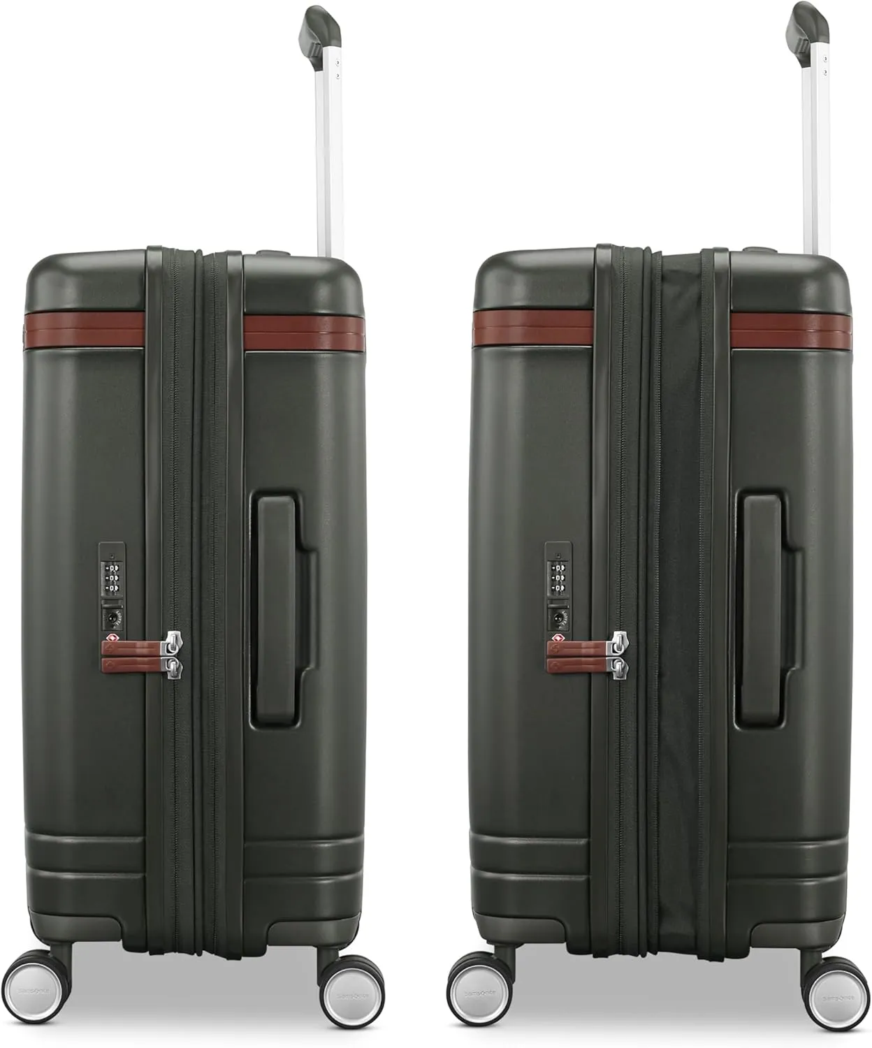 Virtuosa Hardside 21 Inch Carry On Luggage - Airline Approved with 360° Spinner Wheels, RightHeight™ Adjustable Handle - Zippered WetPak™ - TSA Lock - Expandable Light Polycarbonate Shell - Pine Green