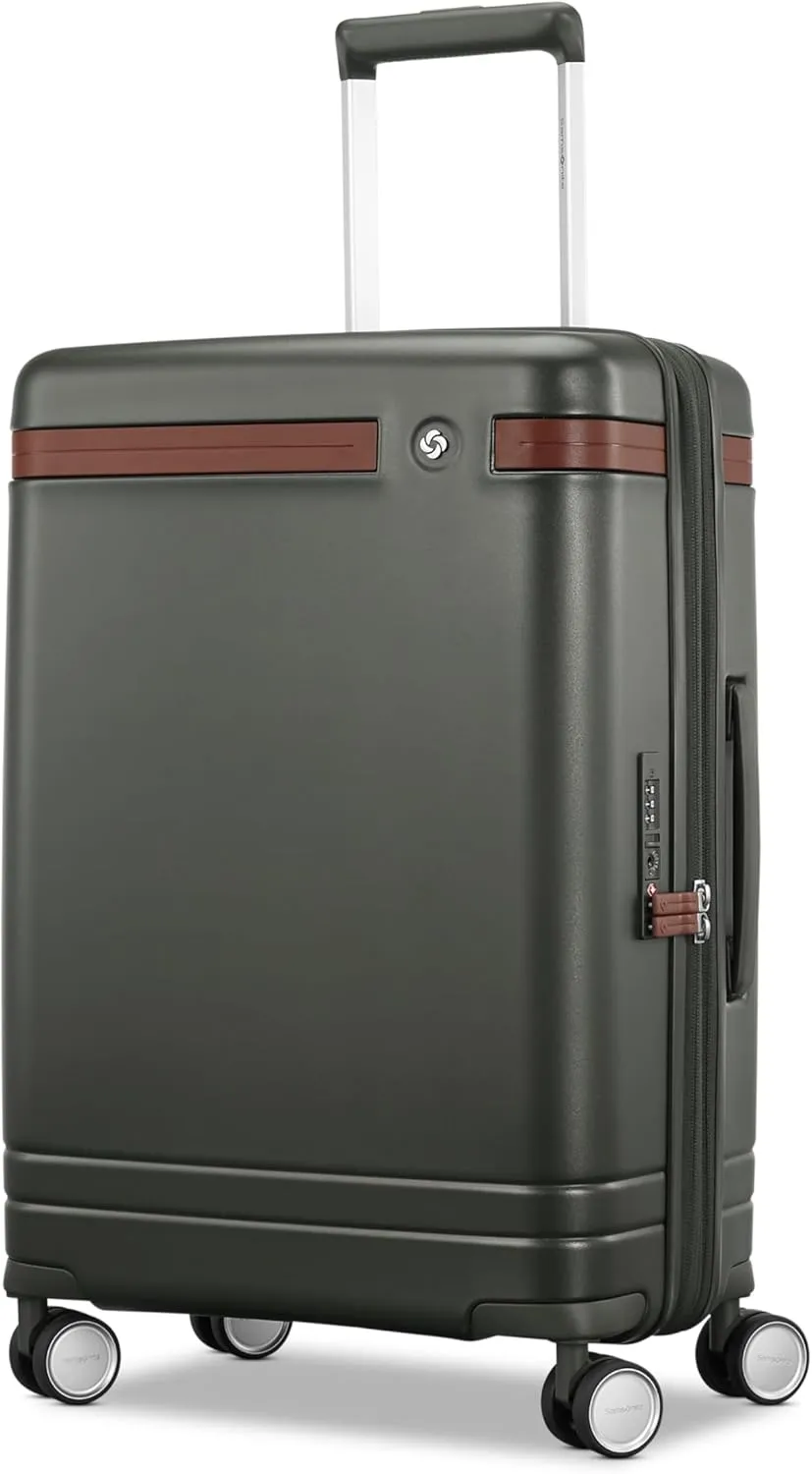 Virtuosa Hardside 21 Inch Carry On Luggage - Airline Approved with 360° Spinner Wheels, RightHeight™ Adjustable Handle - Zippered WetPak™ - TSA Lock - Expandable Light Polycarbonate Shell - Pine Green