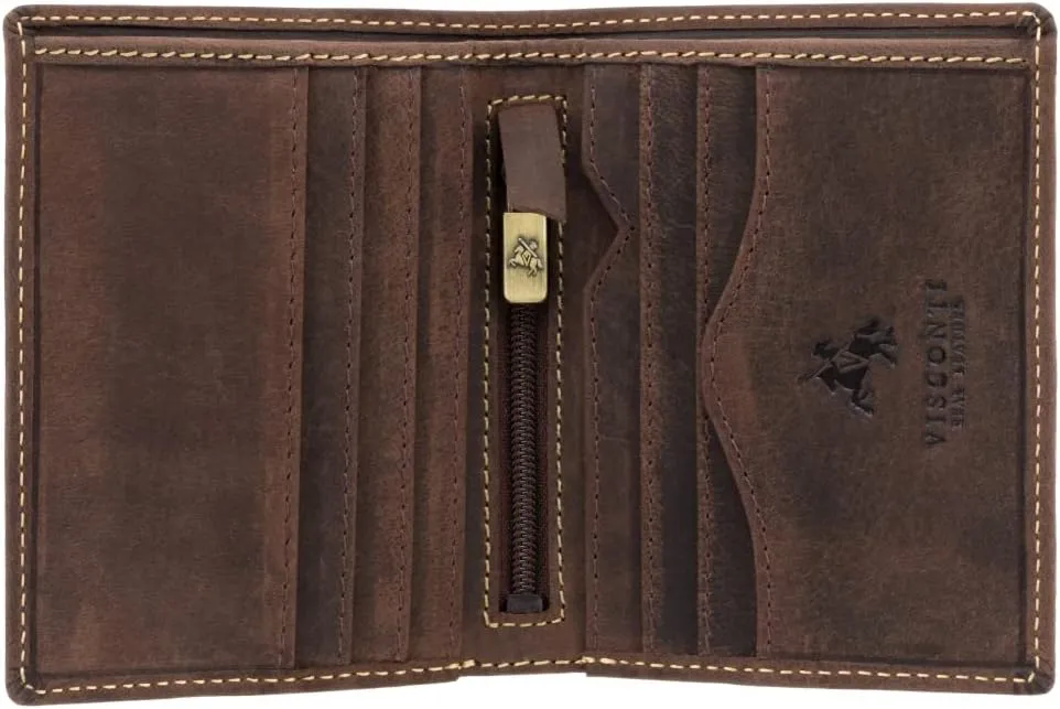 Visconti Hunter 705 Distressed Leather Slim Bifold Card Holder Wallet (Oil Brown)