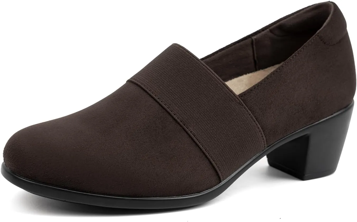 VJH confort Women’s Heeled Shoes, Comfortable Elastic Low Block Chunky Heels Pumps