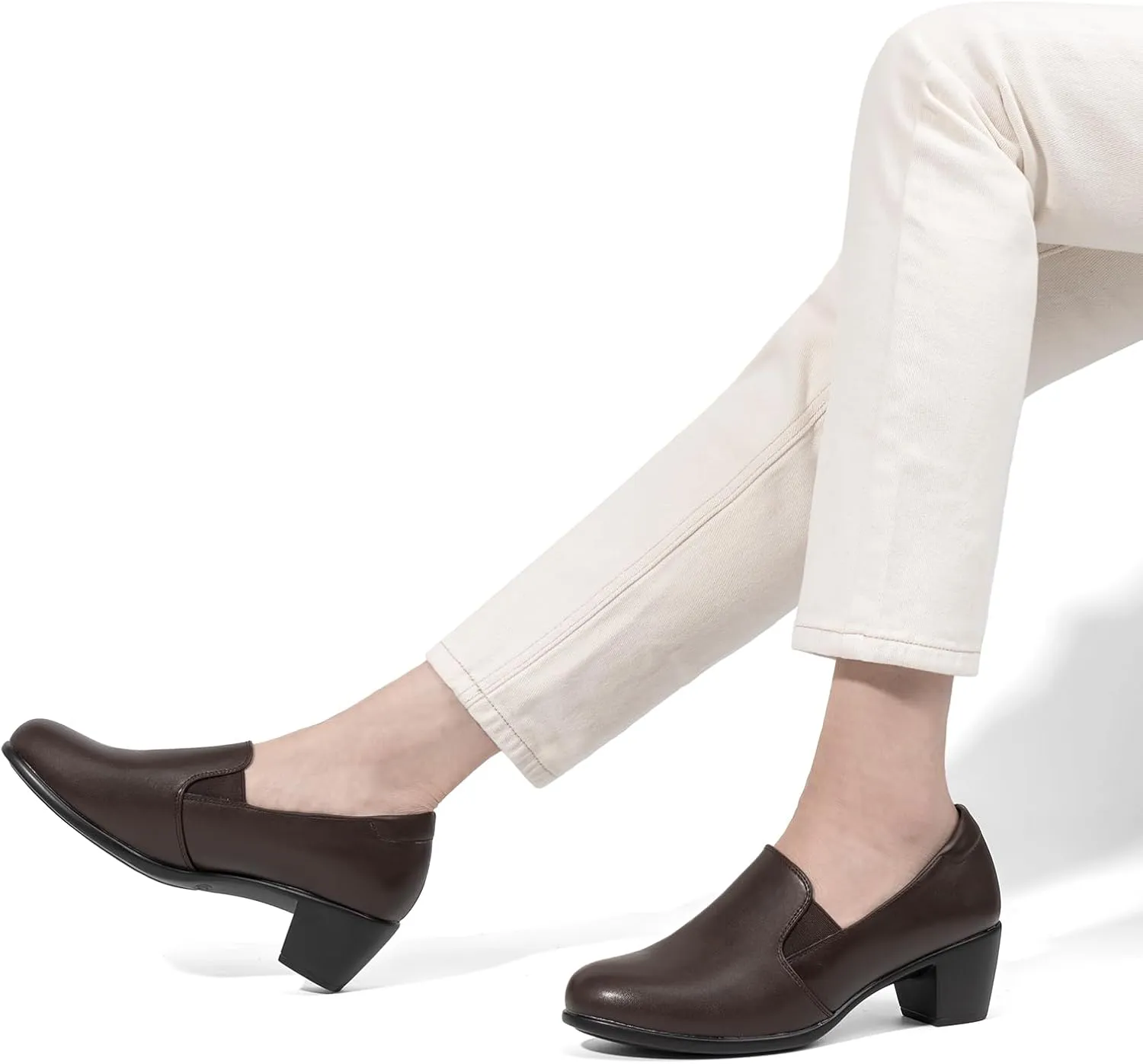 VJH confort Women’s Heeled Shoes, Comfortable Elastic Low Block Chunky Heels Pumps