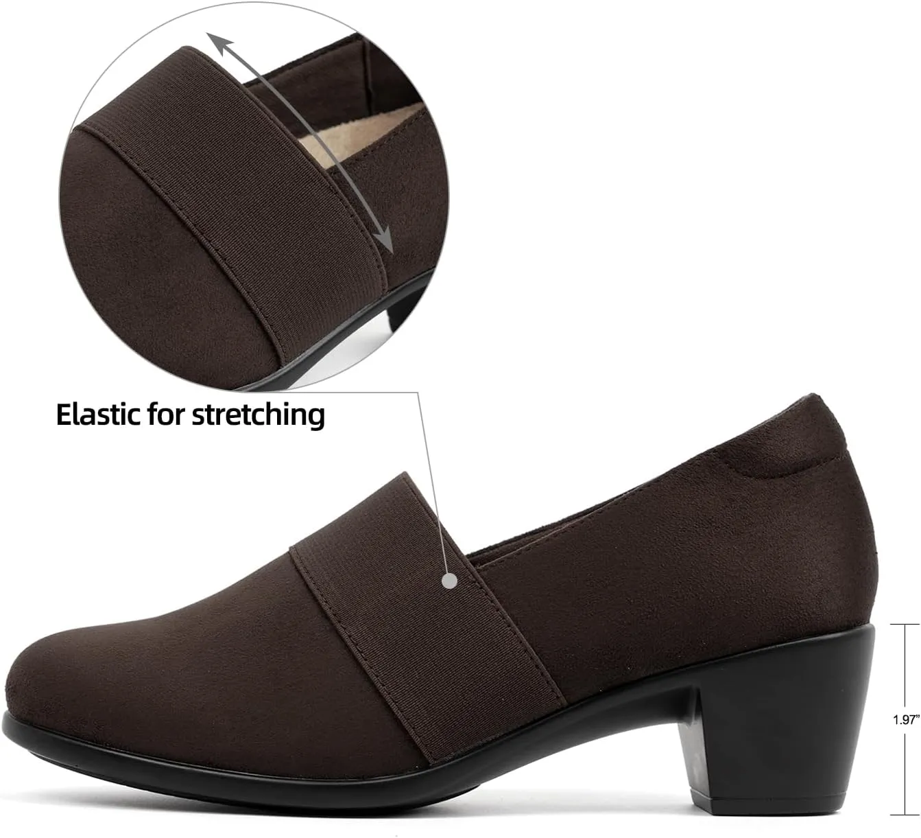 VJH confort Women’s Heeled Shoes, Comfortable Elastic Low Block Chunky Heels Pumps