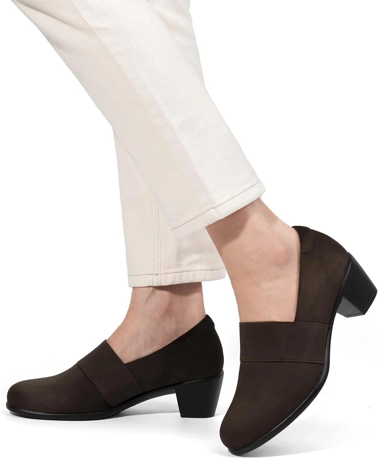 VJH confort Women’s Heeled Shoes, Comfortable Elastic Low Block Chunky Heels Pumps