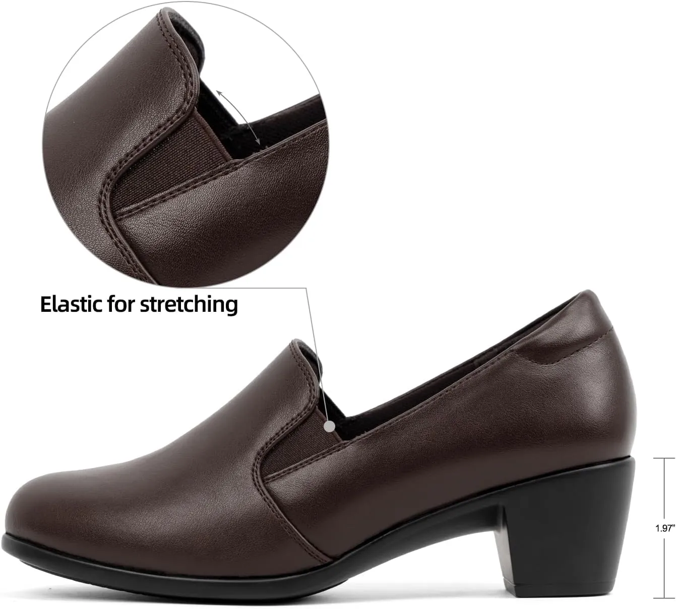 VJH confort Women’s Heeled Shoes, Comfortable Elastic Low Block Chunky Heels Pumps