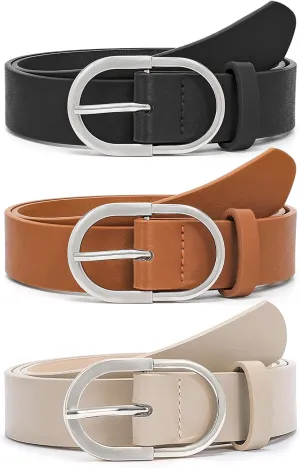 VONMELLI 3 Pack Women's Belts for Jeans Pants Fashion Gold Buckle Ladies Dress Belt