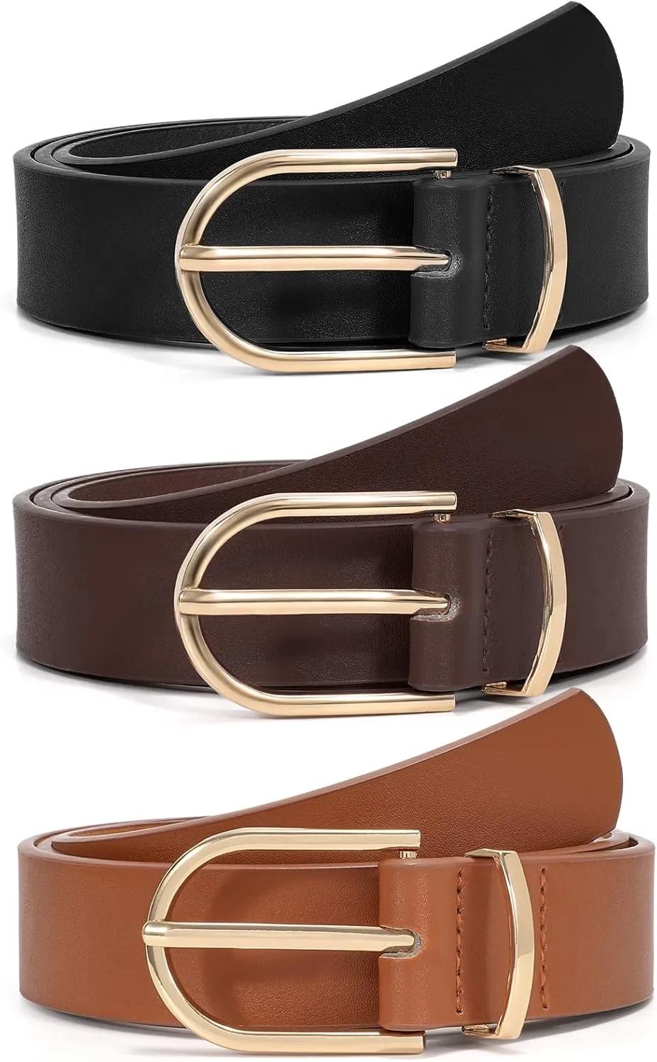 VONMELLI 3 Pack Women's Belts for Jeans Pants Fashion Gold Buckle Ladies Dress Belt