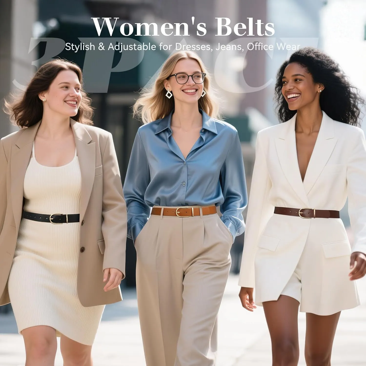 VONMELLI 3 Pack Women's Belts for Jeans Pants Fashion Gold Buckle Ladies Dress Belt