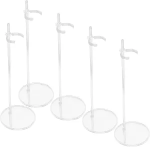 Wakauto 5pcs Transparent Doll Stand Display Holder Adjustable Action Figure Support Bracket Stable Base for Doll Organizers for Shelf Tabletop Storage