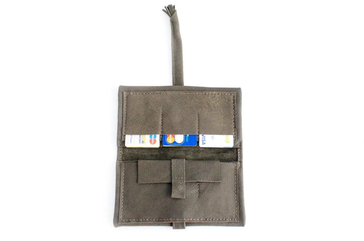 Wallet Cris, leather wallet color grey leather wallet for women with fringe. Cris LEATHER WALLET
