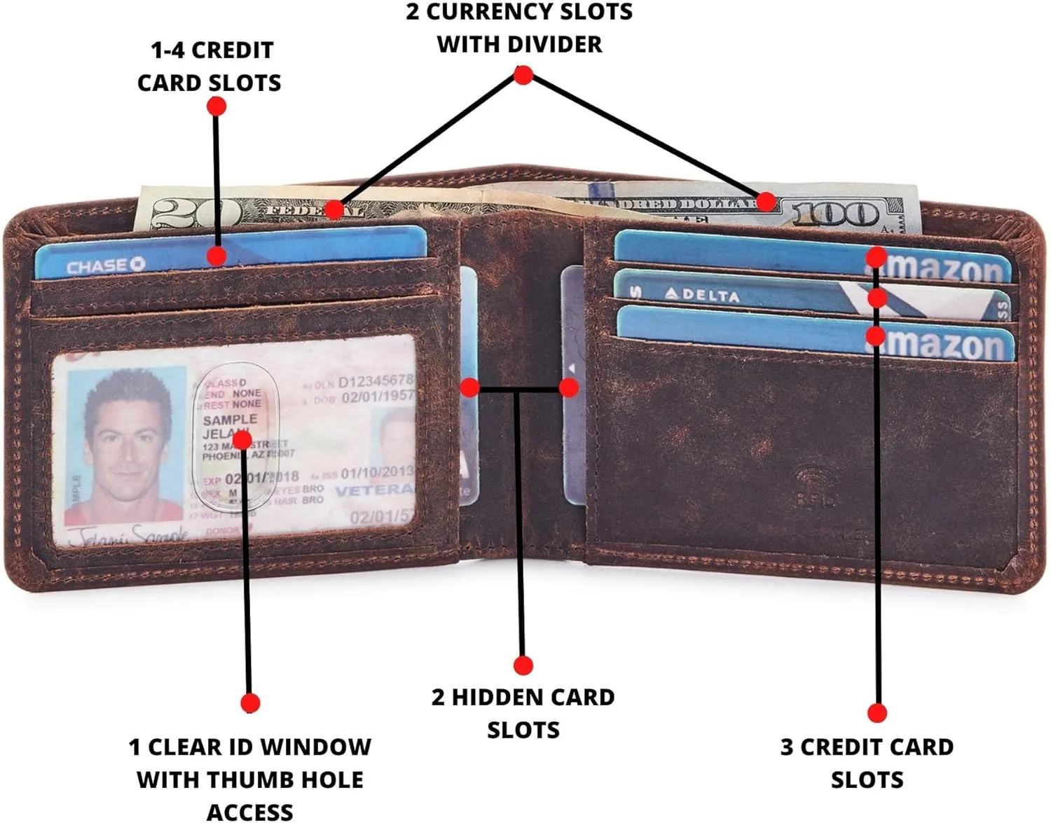 Wallet for Men Bifold Real Leather RFID Blocking Front Pocket Ultra Slim & Thin Stylish Minimalist with ID Window in Gift Box (Crazy Horse, Cognac)