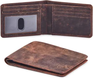 Wallet for Men Bifold Real Leather RFID Blocking Front Pocket Ultra Slim & Thin Stylish Minimalist with ID Window in Gift Box (Crazy Horse, Cognac)