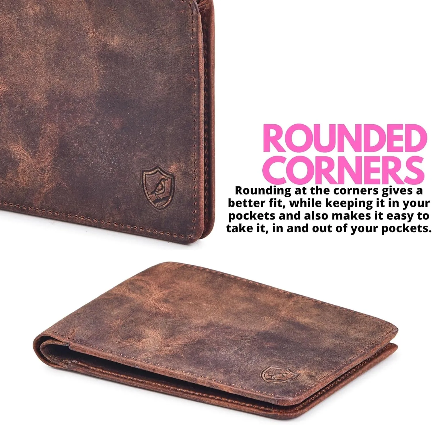 Wallet for Men Bifold Real Leather RFID Blocking Front Pocket Ultra Slim & Thin Stylish Minimalist with ID Window in Gift Box (Crazy Horse, Cognac)