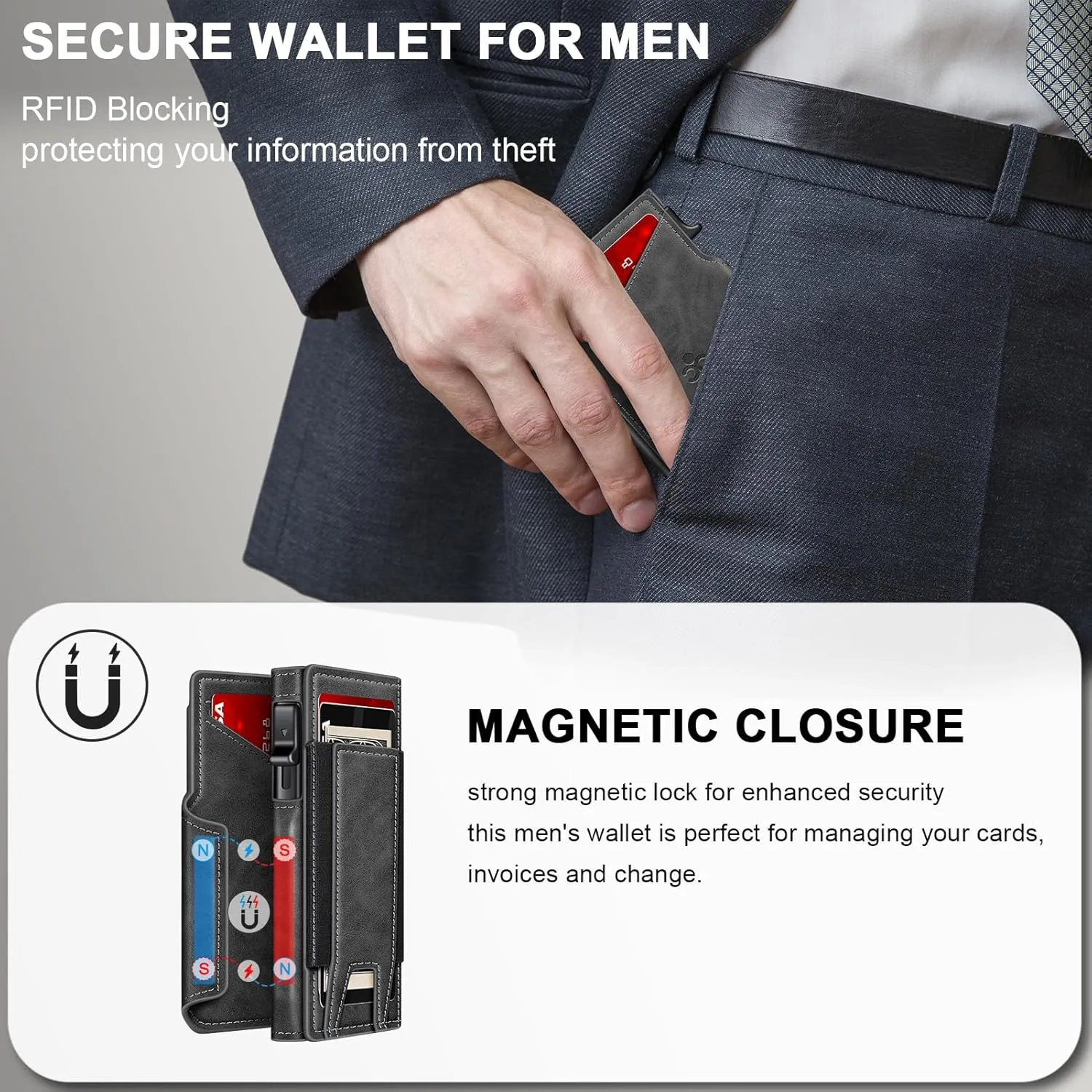Wallet for Men Wallet with Slim Pop Up Card Holder 9-13 Cards, Bifold Minimalist Smart Wallet RFID Blocking Credit Card Holder with ID Window & Stretchable Cash Slot Compact Metal Aluminum Card Case