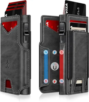 Wallet for Men Wallet with Slim Pop Up Card Holder 9-13 Cards, Bifold Minimalist Smart Wallet RFID Blocking Credit Card Holder with ID Window & Stretchable Cash Slot Compact Metal Aluminum Card Case